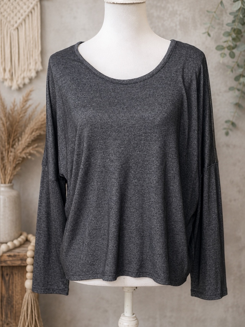 Acemi Dark Gray Long Sleeve Blouse
